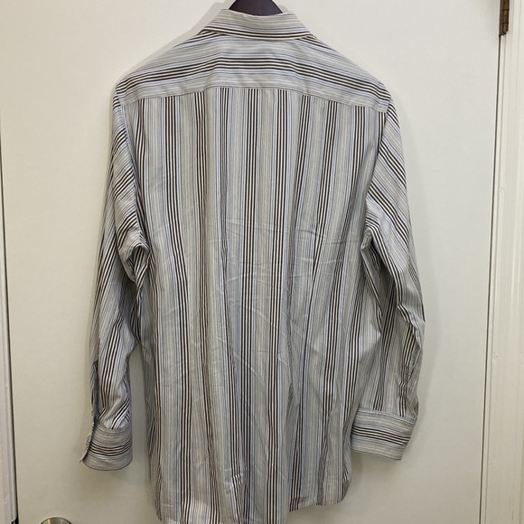 Hugo Boss Men's Dress Shirt Turkish Cotton Stripes White/Blue/Gray Size 16/33 - Picture 5 of 9